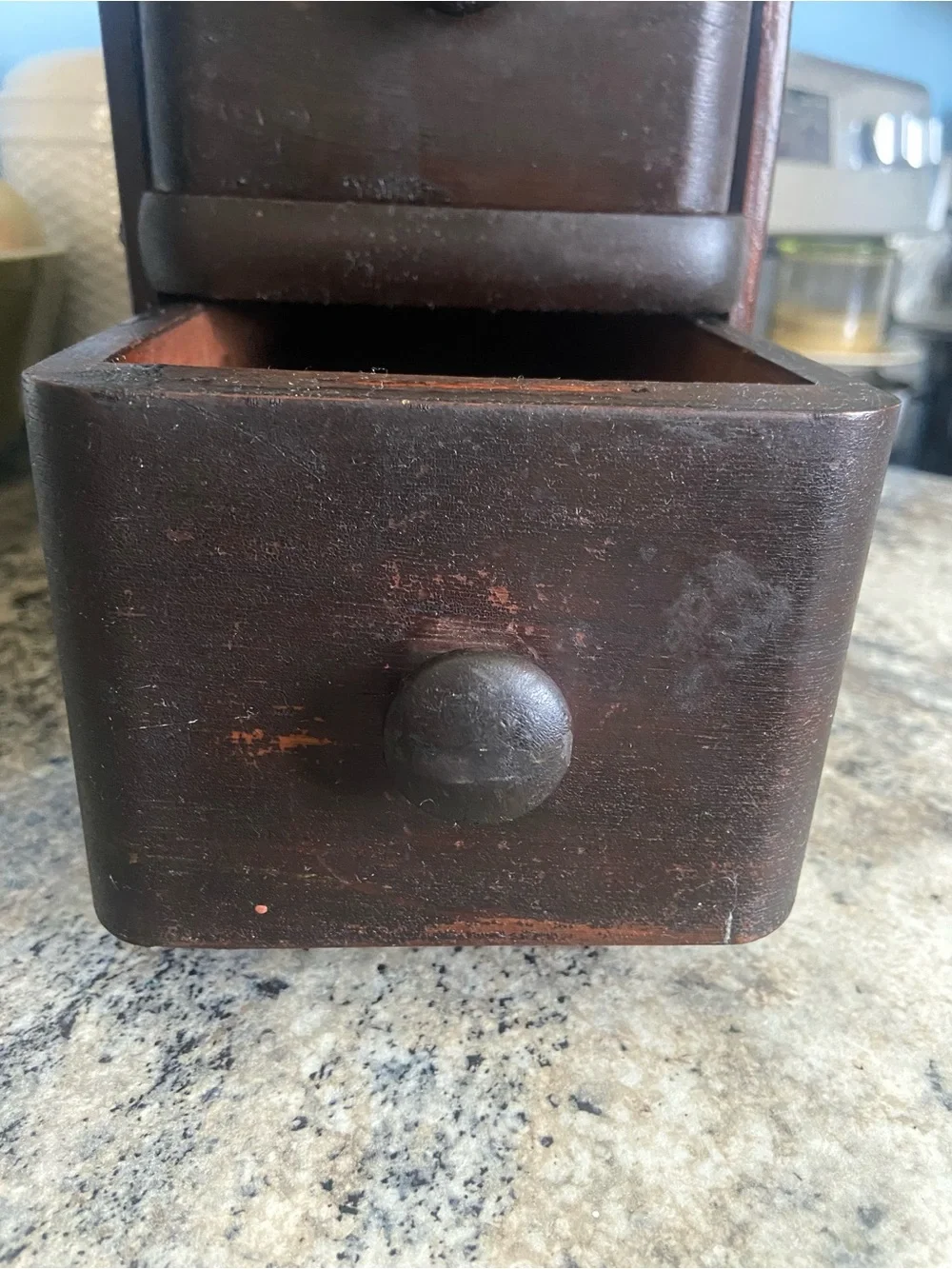 Vintage Wooden Two-Drawer Treadle Sewing Machine Organizer